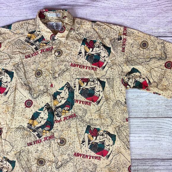 Vintage 1990s Levi's Diamond Label Jungle Map Button Up Shirt - Picture 1 of 8